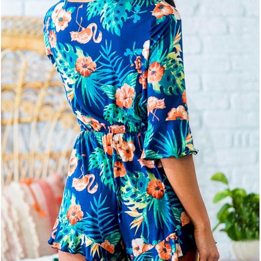Tropical Flamingo Wrap Romper - Picture 5 of 5
